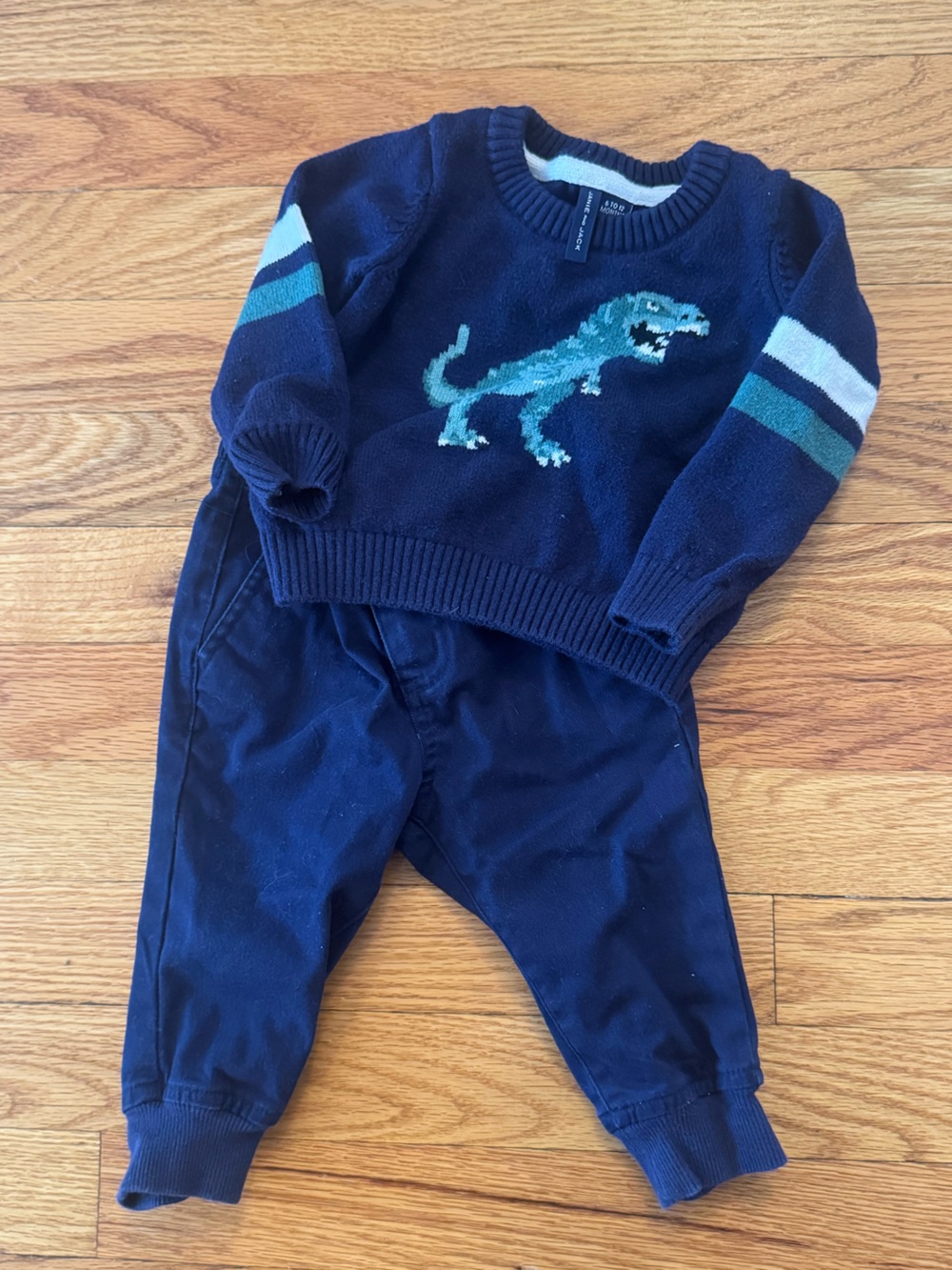 Janie and Jack Navy Dino Sweater & navy chinos